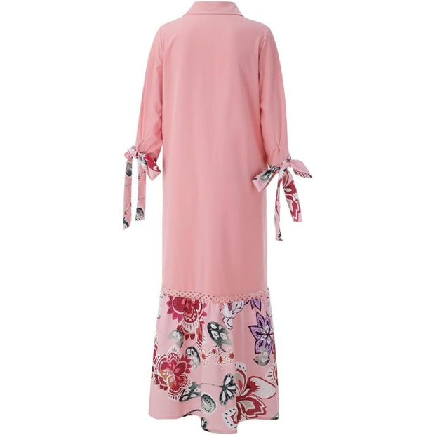 WW | Maxikleid mit Knopfleiste und Blumenmuster am Saum