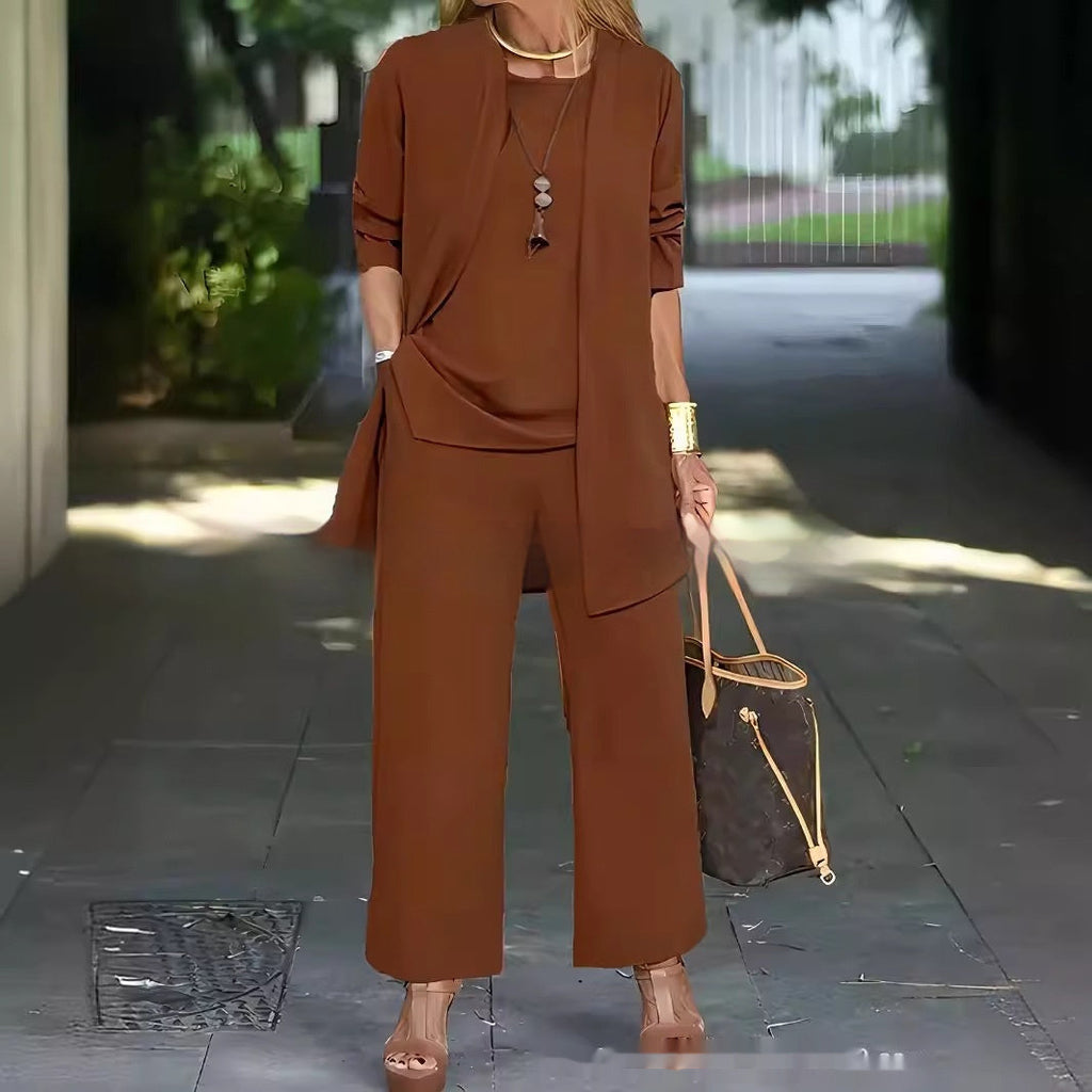 WW | Ärmelloses Oberteil Mit Rundhalsausschnitt Und Langer Strickjacke, Weit Geschnittene Hose