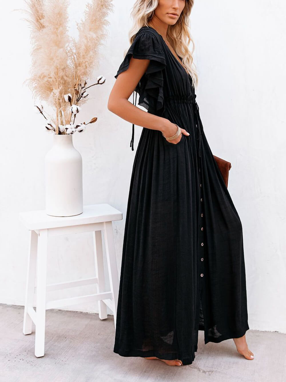 W&W Mode | Stil Maxi Kleid mit Flatterärmeln für Frauen