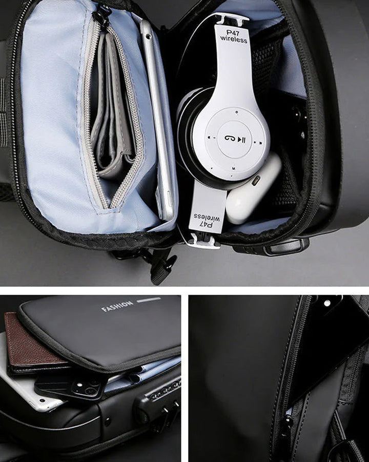 Unisex-Brusttasche mit Zahlenschloss und gepolstertem Tragesystem