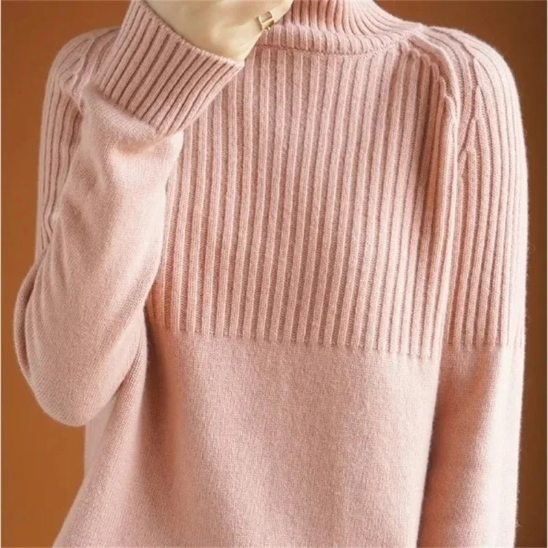 WW | Damen Rollkragenpullover Gerippte Akzent Weich und Warm Rollkragenpullover Damen