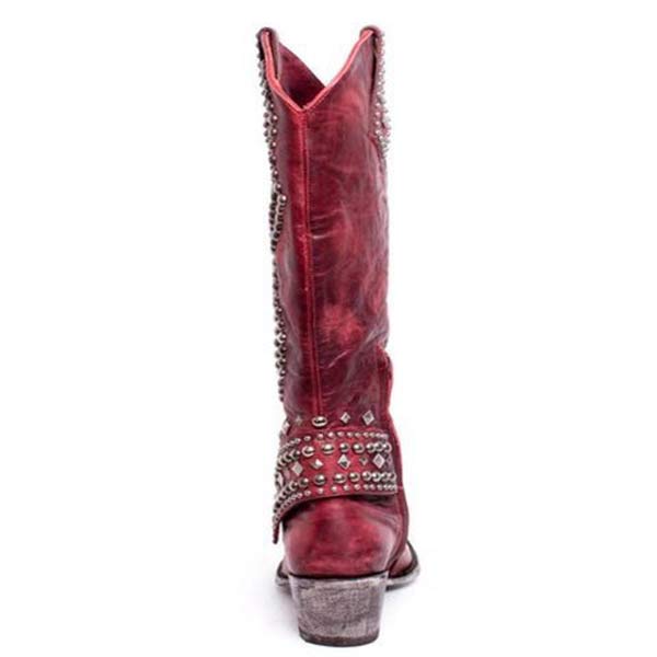 WW - Hohe Stiefel Mit Metallnieten Und Kobigem Absatz