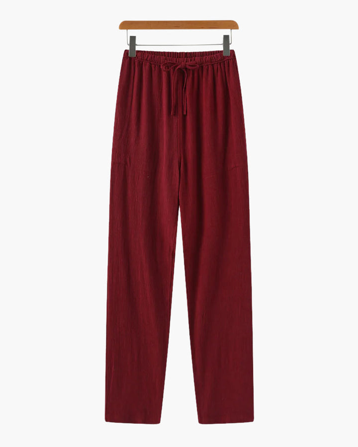W&W Mode | Leichte Slim Fit Herren Sommer Leinenhose Mit Kordelzug