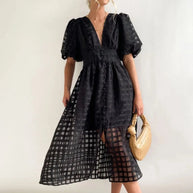 WW | Puffärmel Midi-Kleid