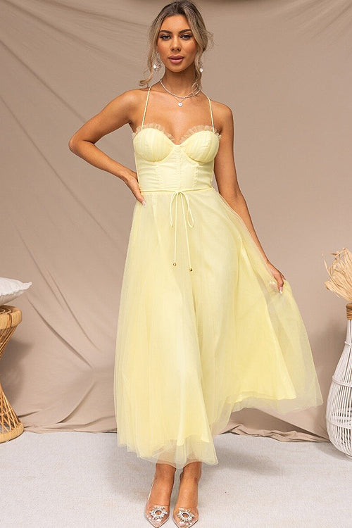 WW | Rare Beauty Tüll Rückenfreies Midi Kleid