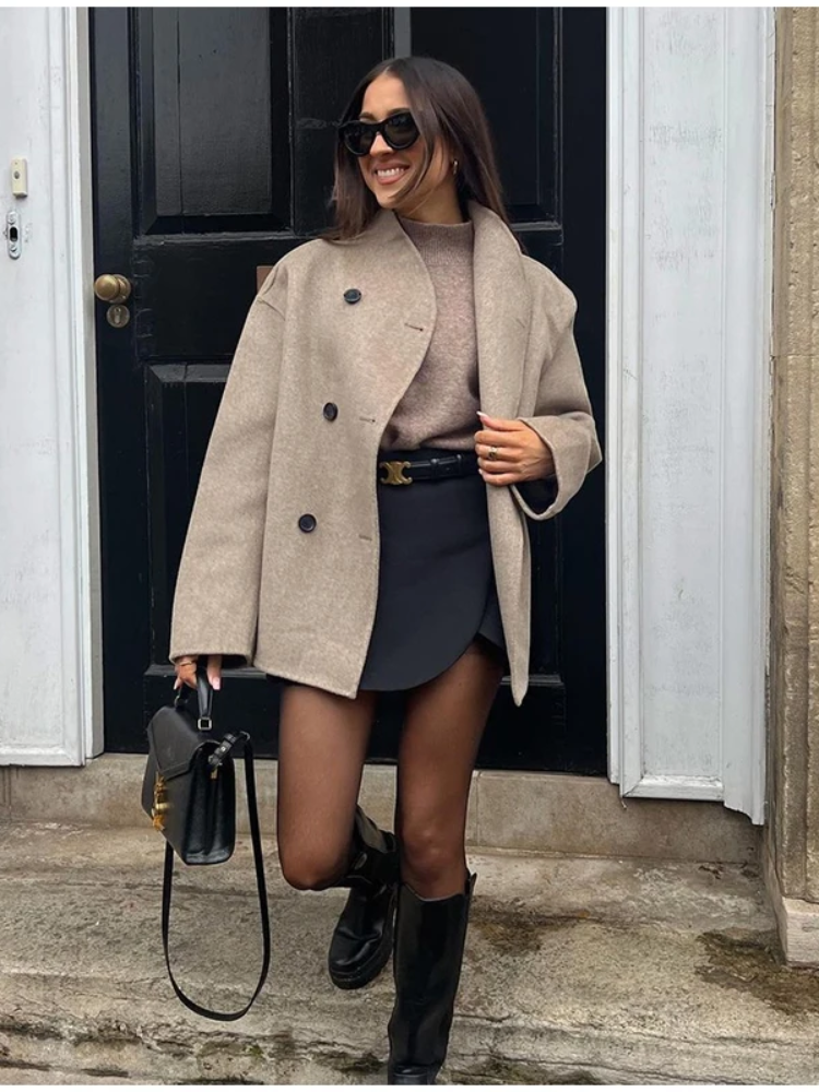W&W Mode | Asymmetrischer Trenchcoat Damen mit Breitem Revers und Doppeltverschluss