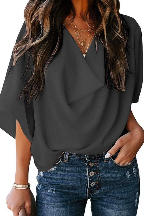 WW | Rosiedress Cowl Neck Kurzarm Drapiert Chiffon Shirt