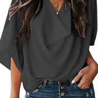 WW | Rosiedress Cowl Neck Kurzarm Drapiert Chiffon Shirt