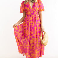 WW | Real Love Print Puffärmel Maxi Kleid