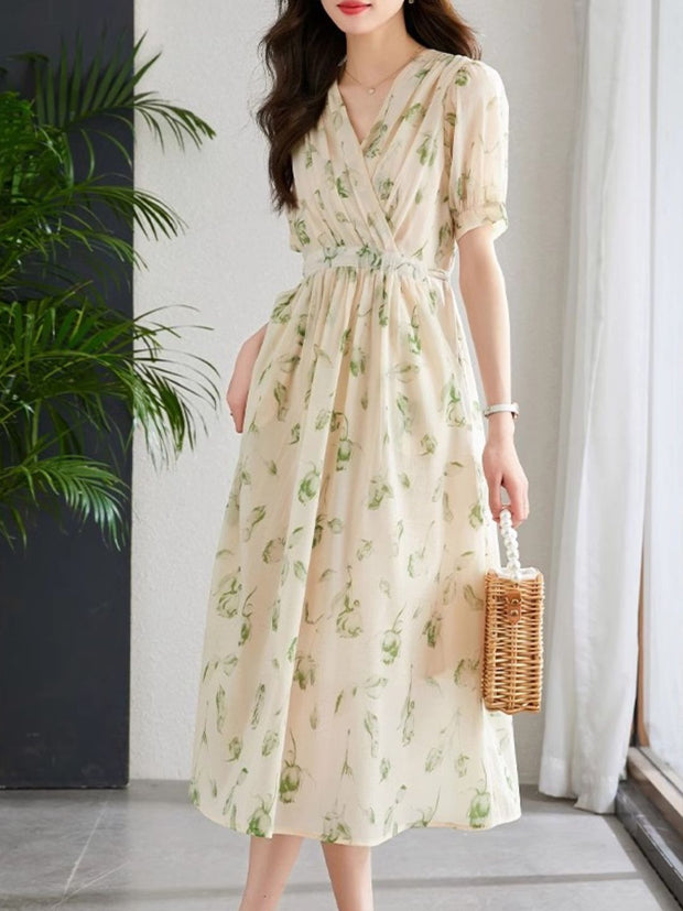 WW | Temperament Kurzarm Chiffonkleid