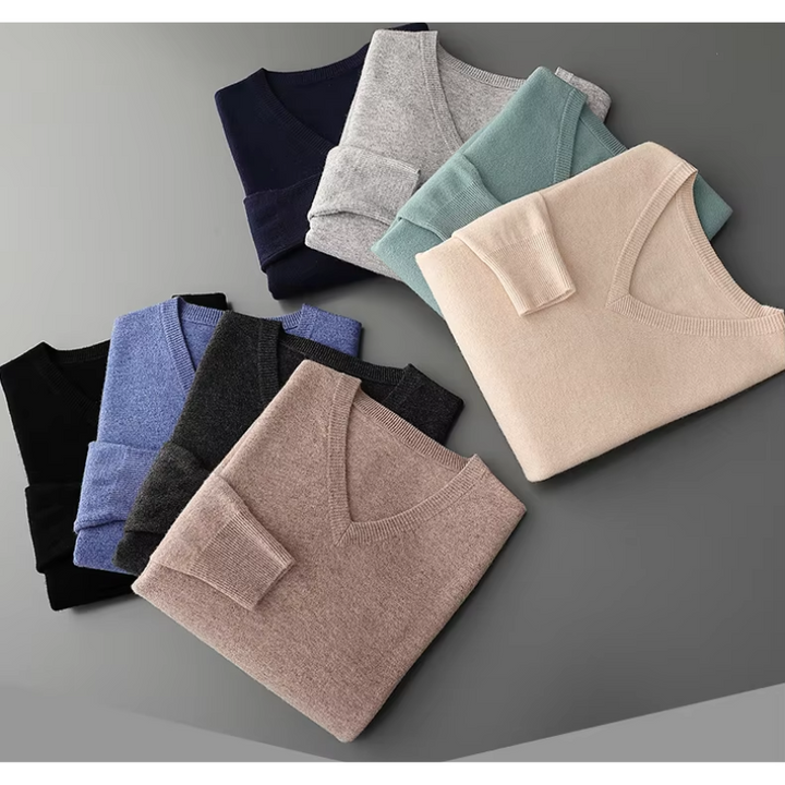 W&W Mode Herren Pullover V-Ausschnitt langarm Strick