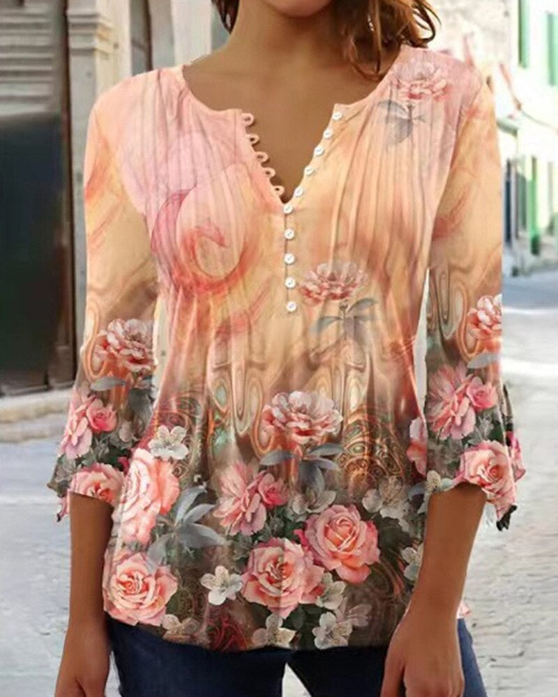 WW | Blumen gestickte Bluse mit Ärmeln für Frauen
