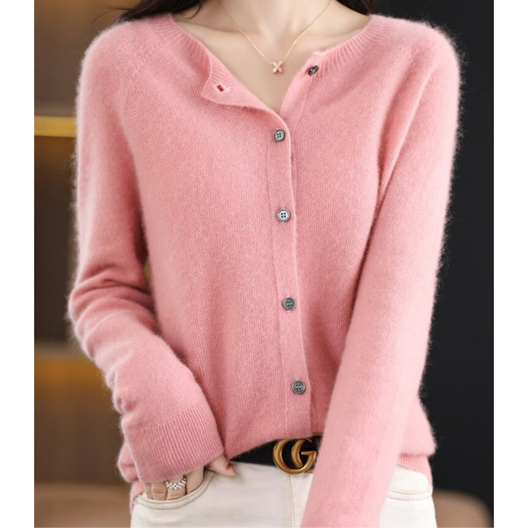 W&W Mode | Merinowolle Damen O-Ausschnitt Strickjacke Kaschmirpullover
