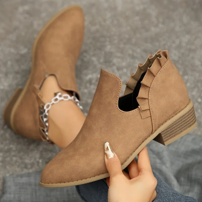 WW | Stilvolle Slipper Ankle Boots für Damen mit Rüschen Damen Ankle Boots