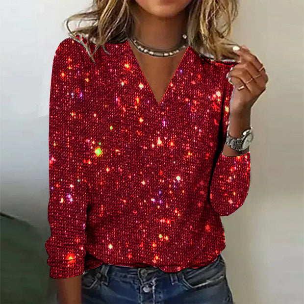 WW | Glänzender Pullover Mit V-Ausschnitt