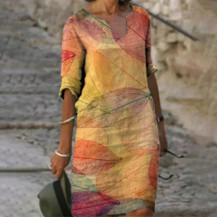 WW | Bedrucktes Midi-Kleid mit V-Ausschnitt