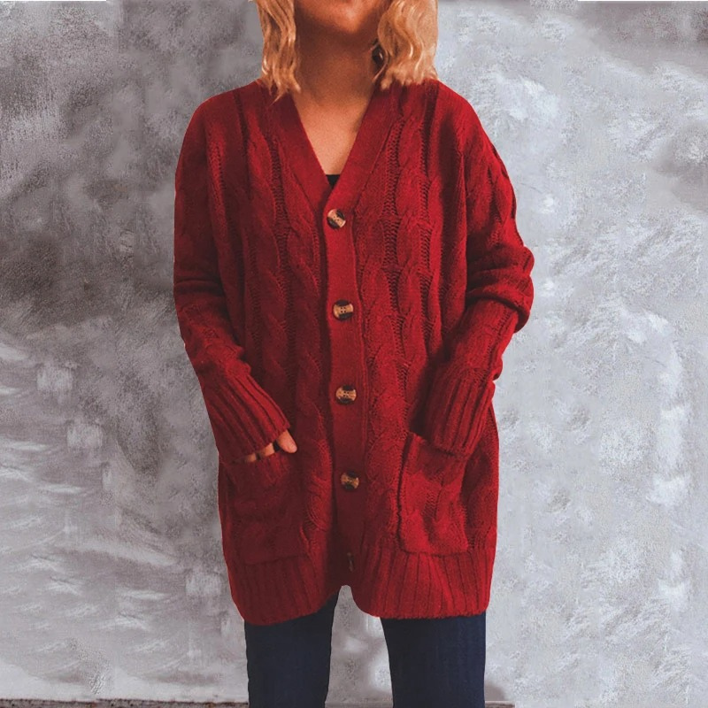 W&W Mode | Wollstrickjacke Damen Mit Zopfmuster Und Holzknöpfen, Lockere