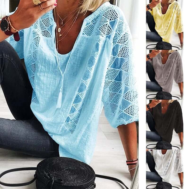 WW | Bohème Chic U Ausschnitt Spitzenbluse