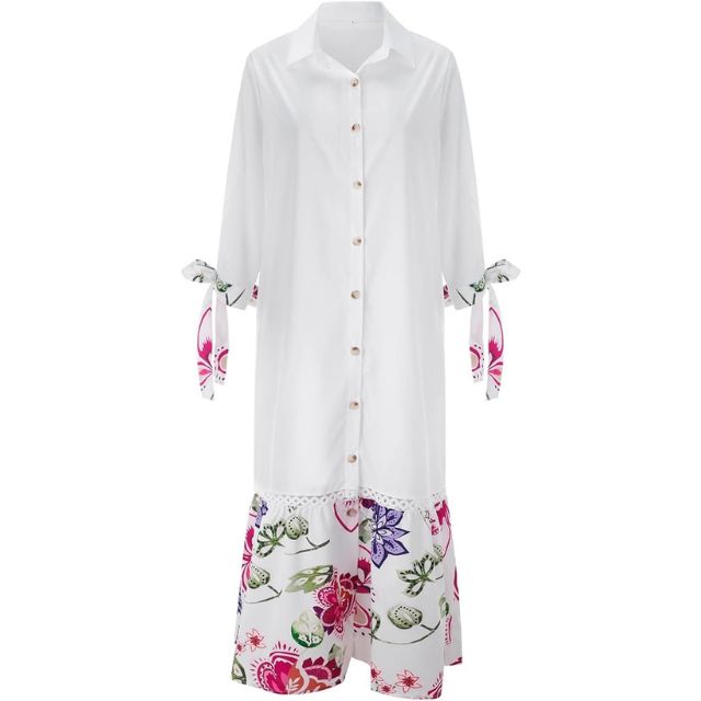 WW | Maxikleid mit Knopfleiste und Blumenmuster am Saum