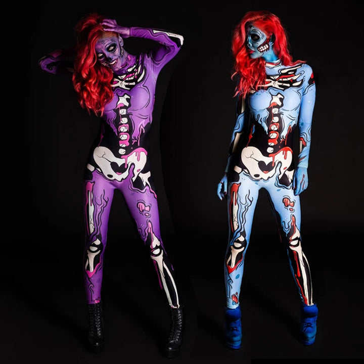 Damen Ganzkörperkostüm mit kreativem Skelettdesign und lebhaften Farben W&W Mode