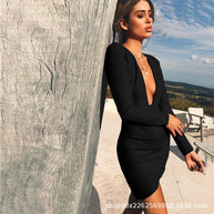 Damen figurbetontes Kleid mit tiefem V-Ausschnitt und langen Ärmeln W&W