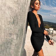 Damen figurbetontes Kleid mit tiefem V-Ausschnitt und langen Ärmeln W&W