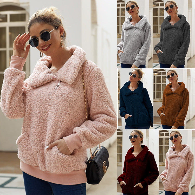 Damen Fleecejacke mit hohem Kragen und praktischen Taschen WW