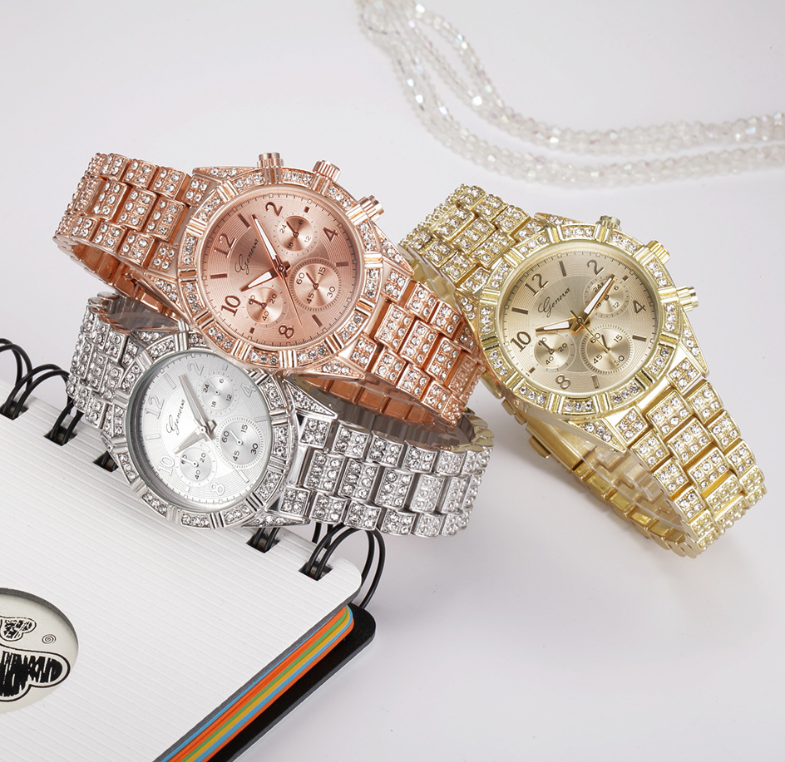 W&W Mode Quarz Armbanduhr aus Edelstahl mit Kristallen - Stilvolle Luxusuhr