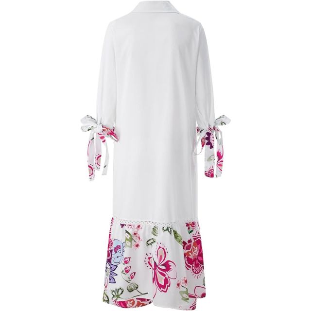 WW | Maxikleid mit Knopfleiste und Blumenmuster am Saum
