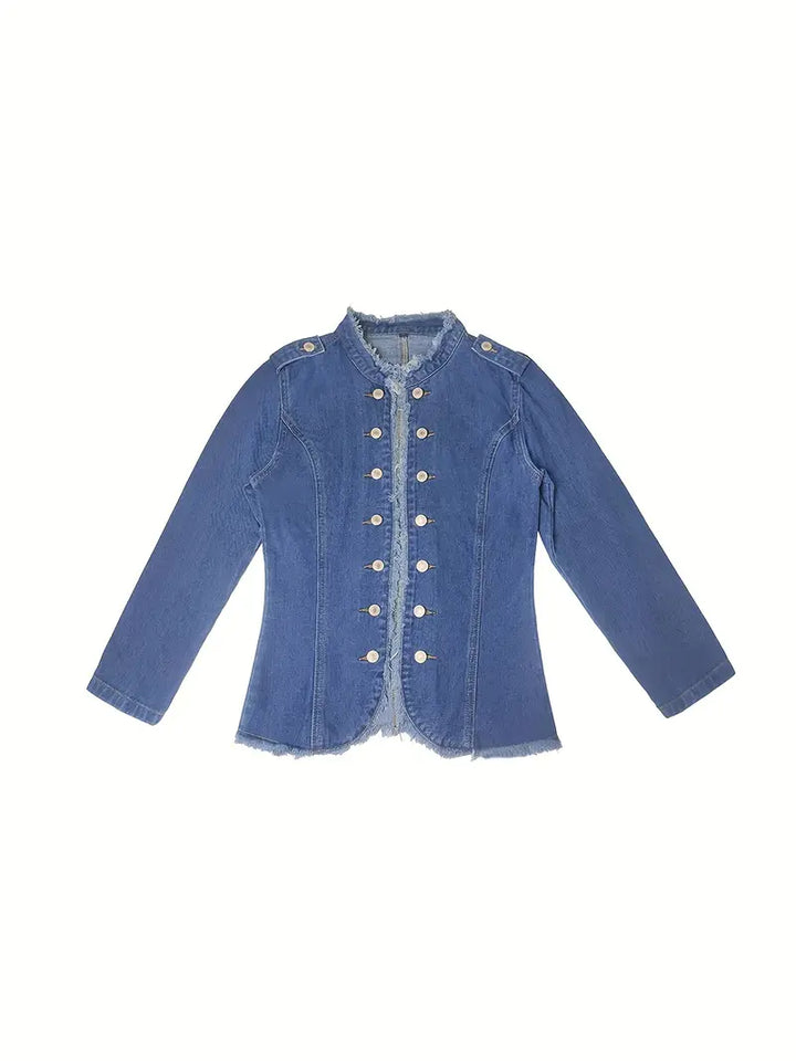 W&W Mode | Blaue Raw-Trim Jeansjacke für Damen