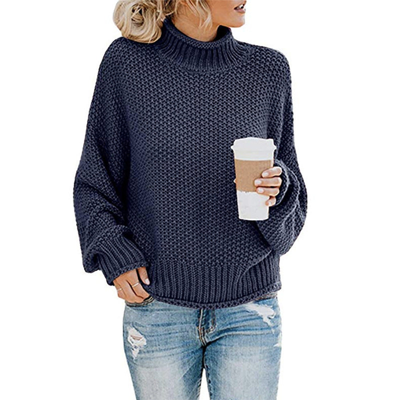 Damen Grobstrickpullover mit hohem Kragen WW