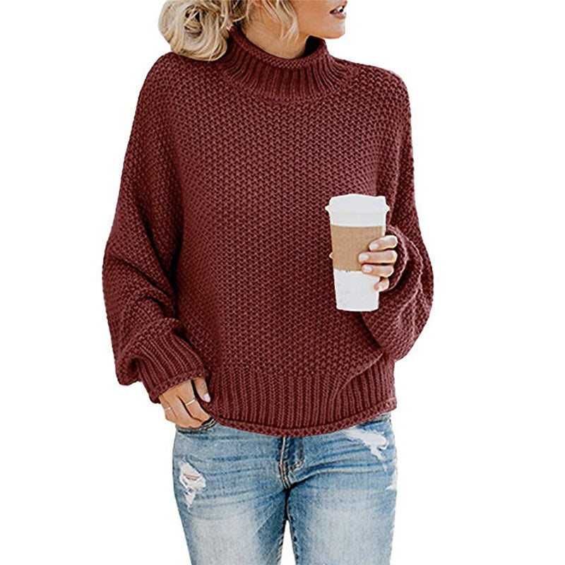 Damen Grobstrickpullover mit hohem Kragen WW