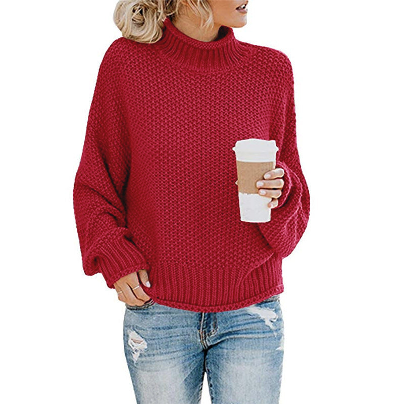 Damen Grobstrickpullover mit hohem Kragen WW