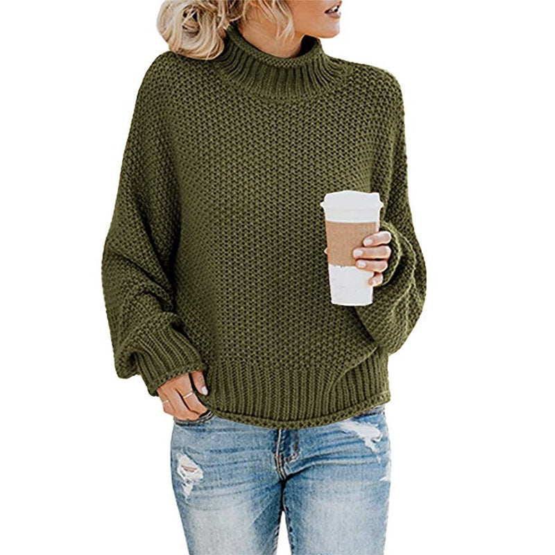 Damen Grobstrickpullover mit hohem Kragen WW