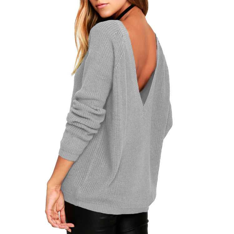 Damen Strickpullover mit tiefem Rückenausschnitt und lässigem Schnitt WW