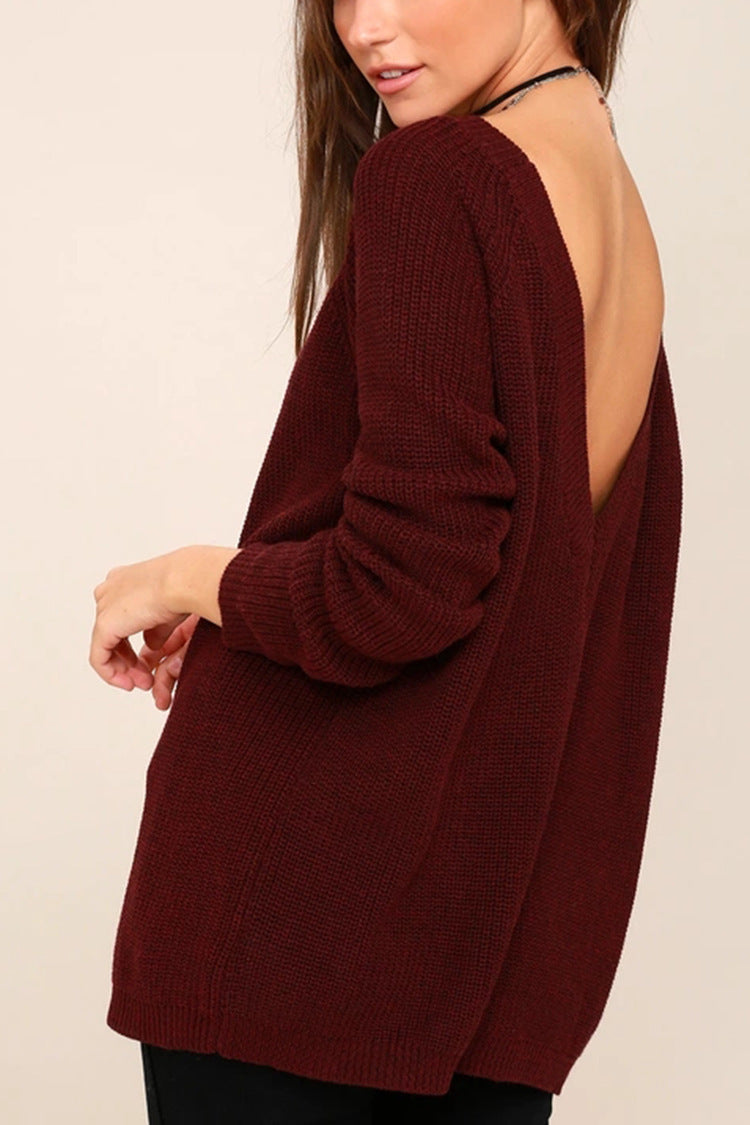 Damen Strickpullover mit tiefem Rückenausschnitt und lässigem Schnitt WW