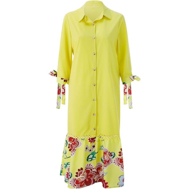 W&W Mode | Maxikleid mit Knopfleiste und Blumenmuster am Saum