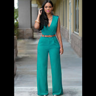 Damen Stilvoller Jumpsuit mit Taillengürtel und weitem Bein WW