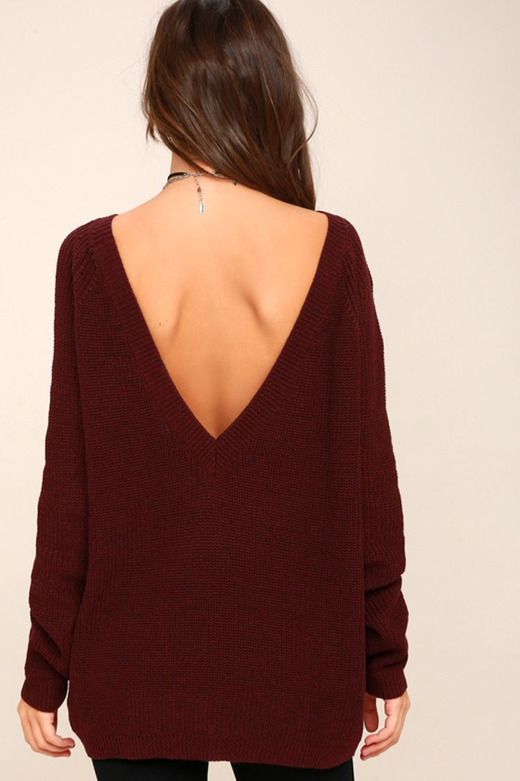 Damen Strickpullover mit tiefem Rückenausschnitt und lässigem Schnitt WW