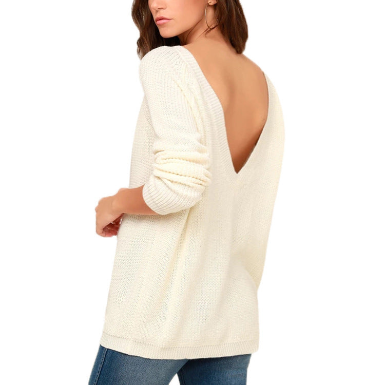 Damen Strickpullover mit tiefem Rückenausschnitt und lässigem Schnitt WW