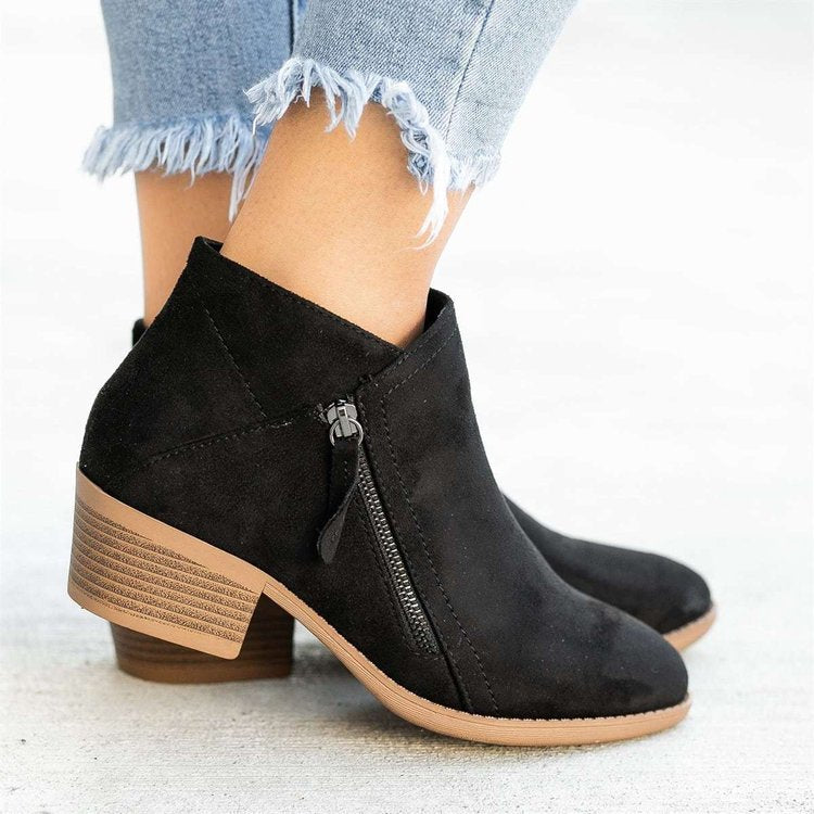 Damen Elegante Stiefeletten mit modischem Reißverschluss und komfortablem Blockabsatz WW