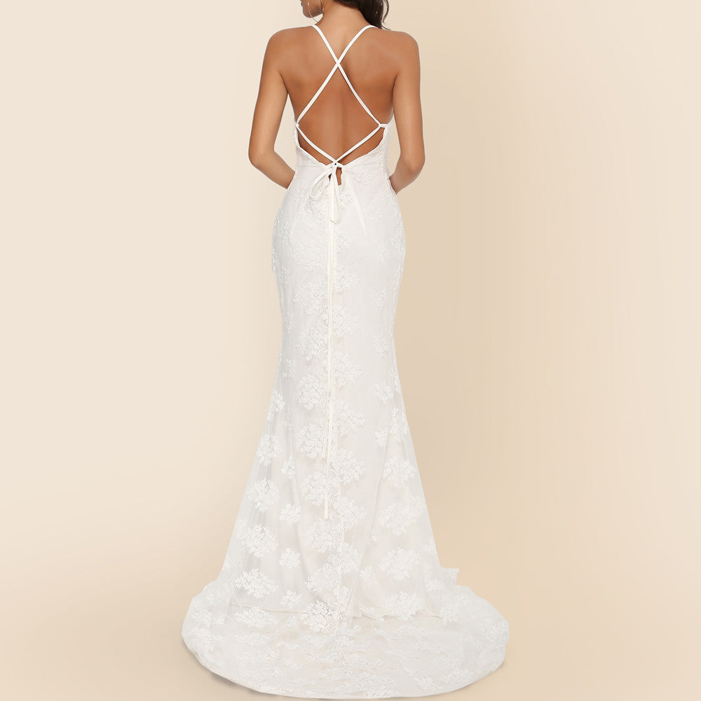 Damen elegantes Abendkleid mit zartem Spitzeneinsatz und verführerischem Rückenausschnitt WW