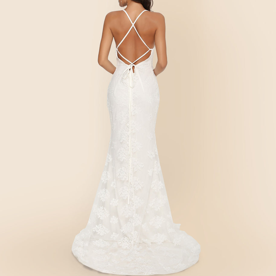 Damen elegantes Abendkleid mit zartem Spitzeneinsatz und verführerischem Rückenausschnitt WW