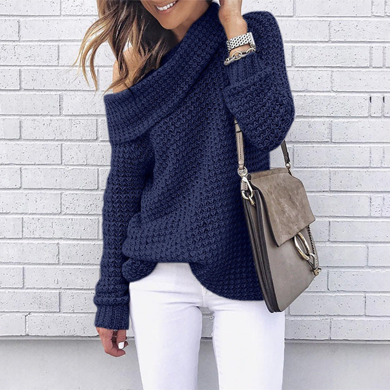 Damen Strickpullover mit schulterfreiem Design und strukturiertem Muster WW