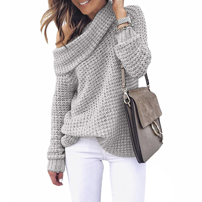 Damen Strickpullover mit schulterfreiem Design und strukturiertem Muster WW
