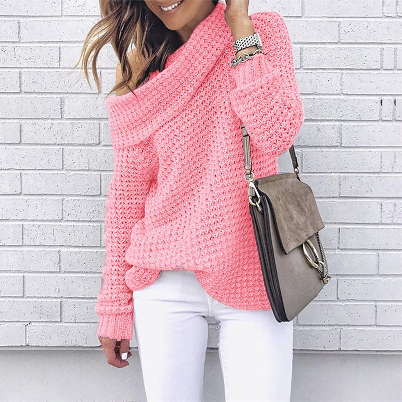 Damen Strickpullover mit schulterfreiem Design und strukturiertem Muster WW