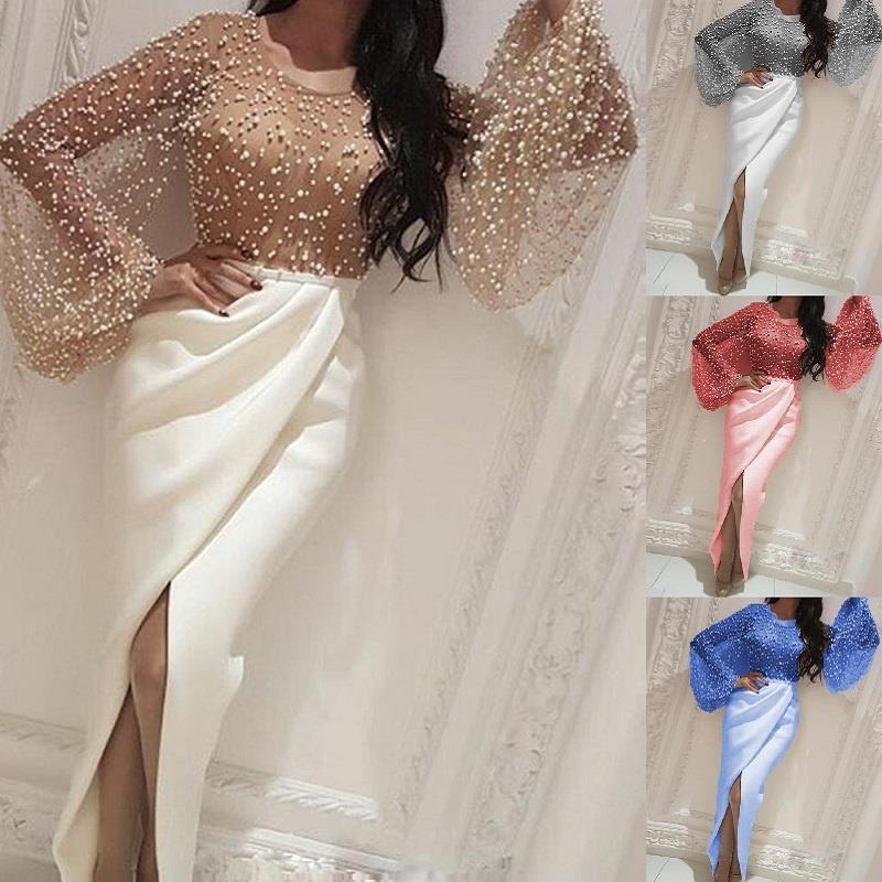 Damen Langarmbluse mit funkelnden Perlendetails und figurbetontem Schnitt WW