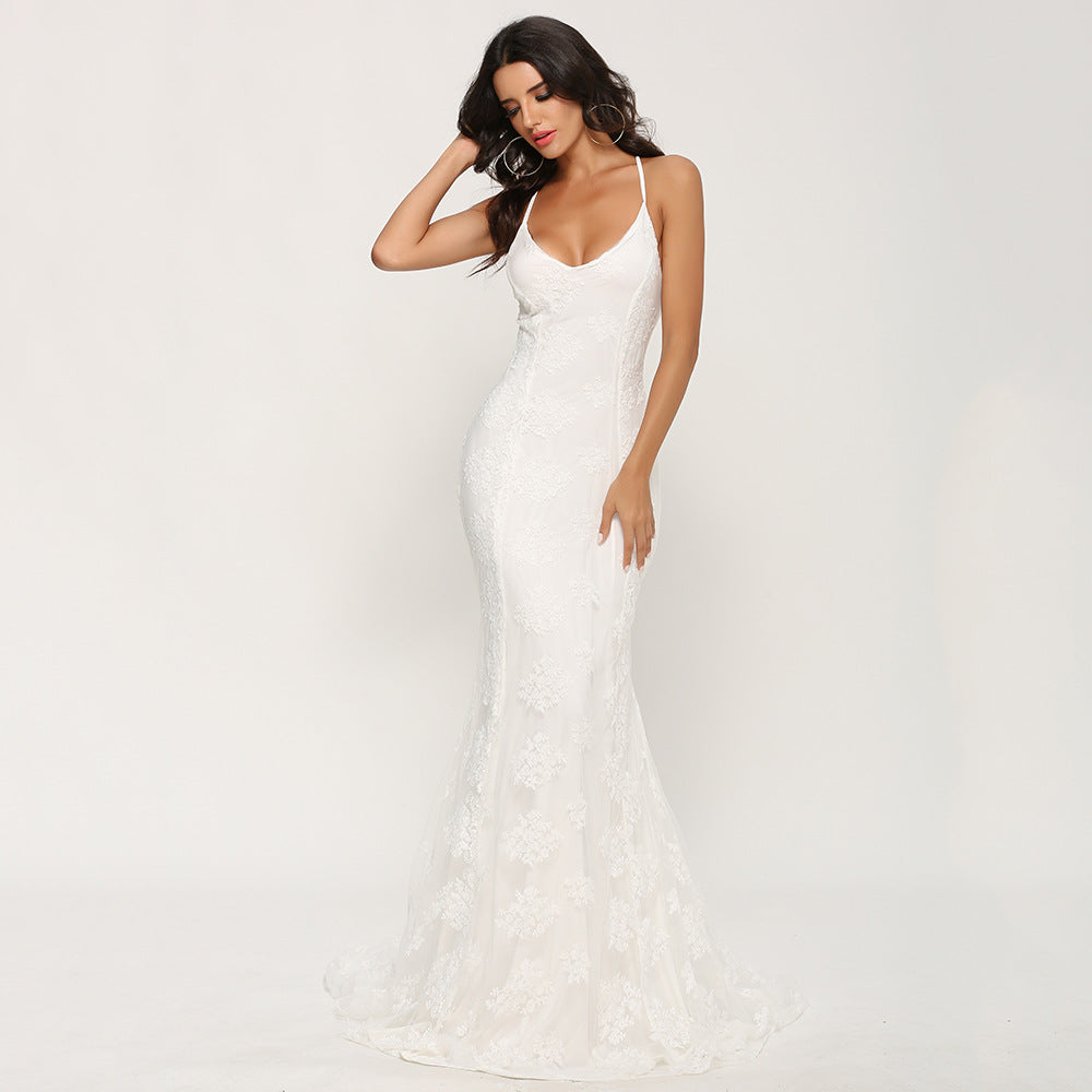 Damen elegantes Abendkleid mit zartem Spitzeneinsatz und verführerischem Rückenausschnitt WW