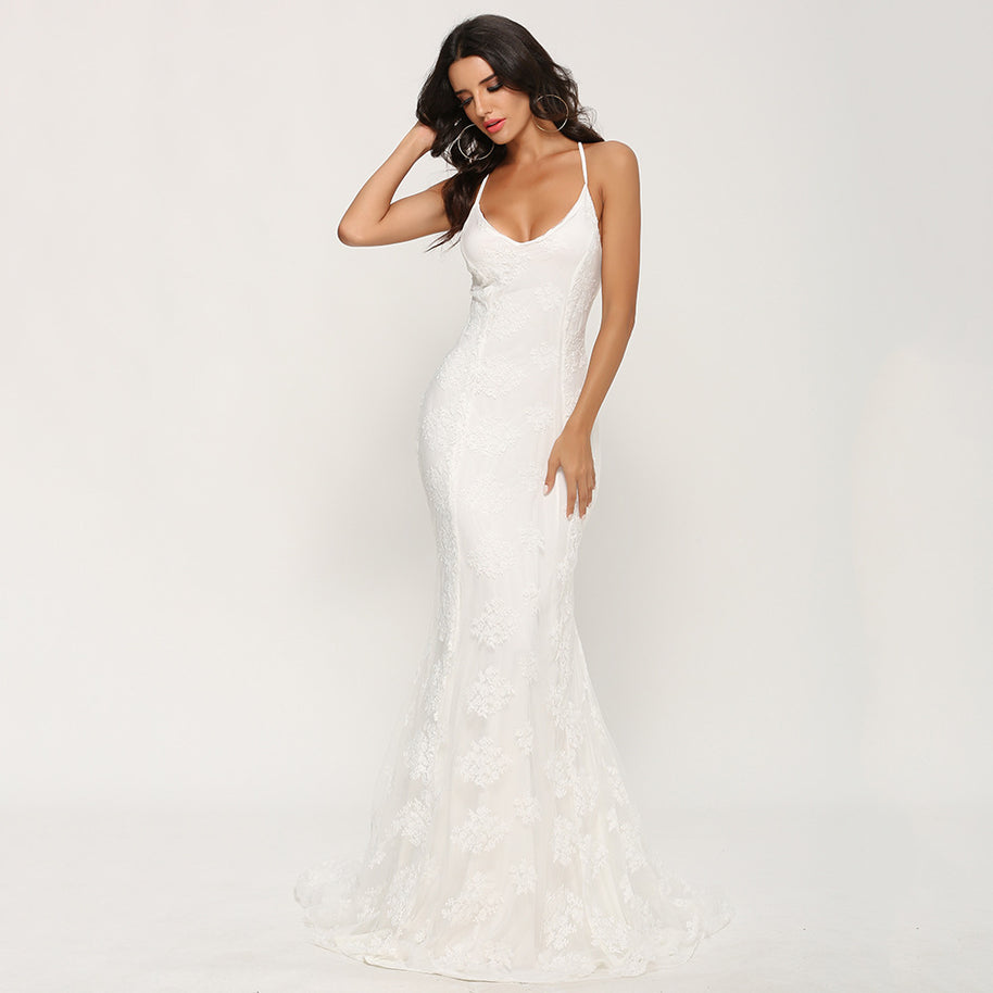 Damen elegantes Abendkleid mit zartem Spitzeneinsatz und verführerischem Rückenausschnitt WW