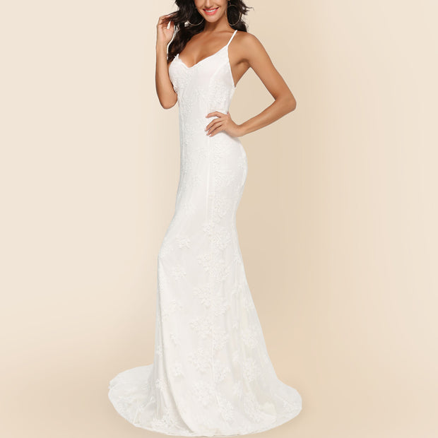 Damen elegantes Abendkleid mit zartem Spitzeneinsatz und verführerischem Rückenausschnitt WW